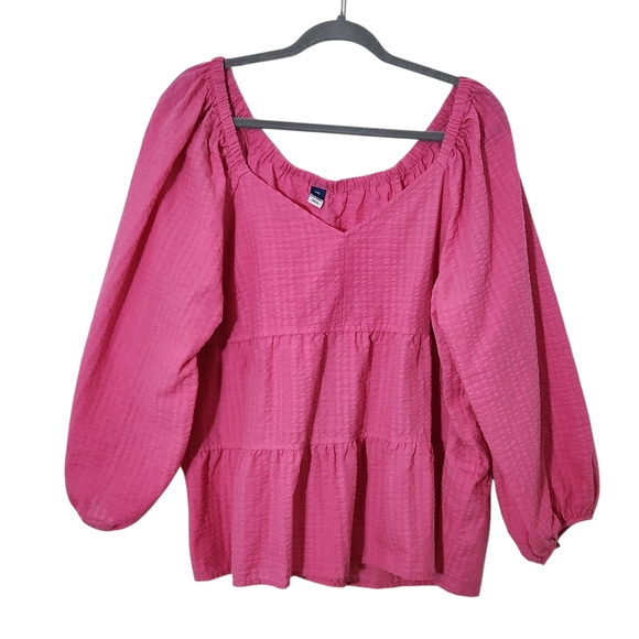 Old Navy Tops - Old Navy Pink Tiered Puffy Sleeve Blouse Size XXL Pink Cottagecore Top
